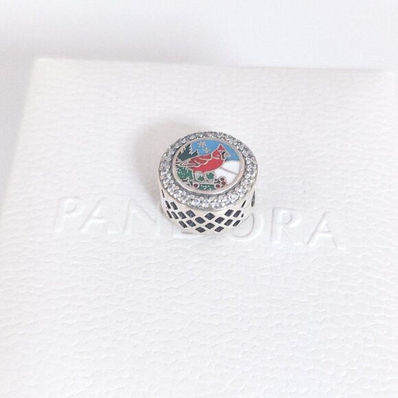 Pandora Sterling Silver Cardinals Holiday Charm Bead S925 Silver with box - Picture 3 of 7